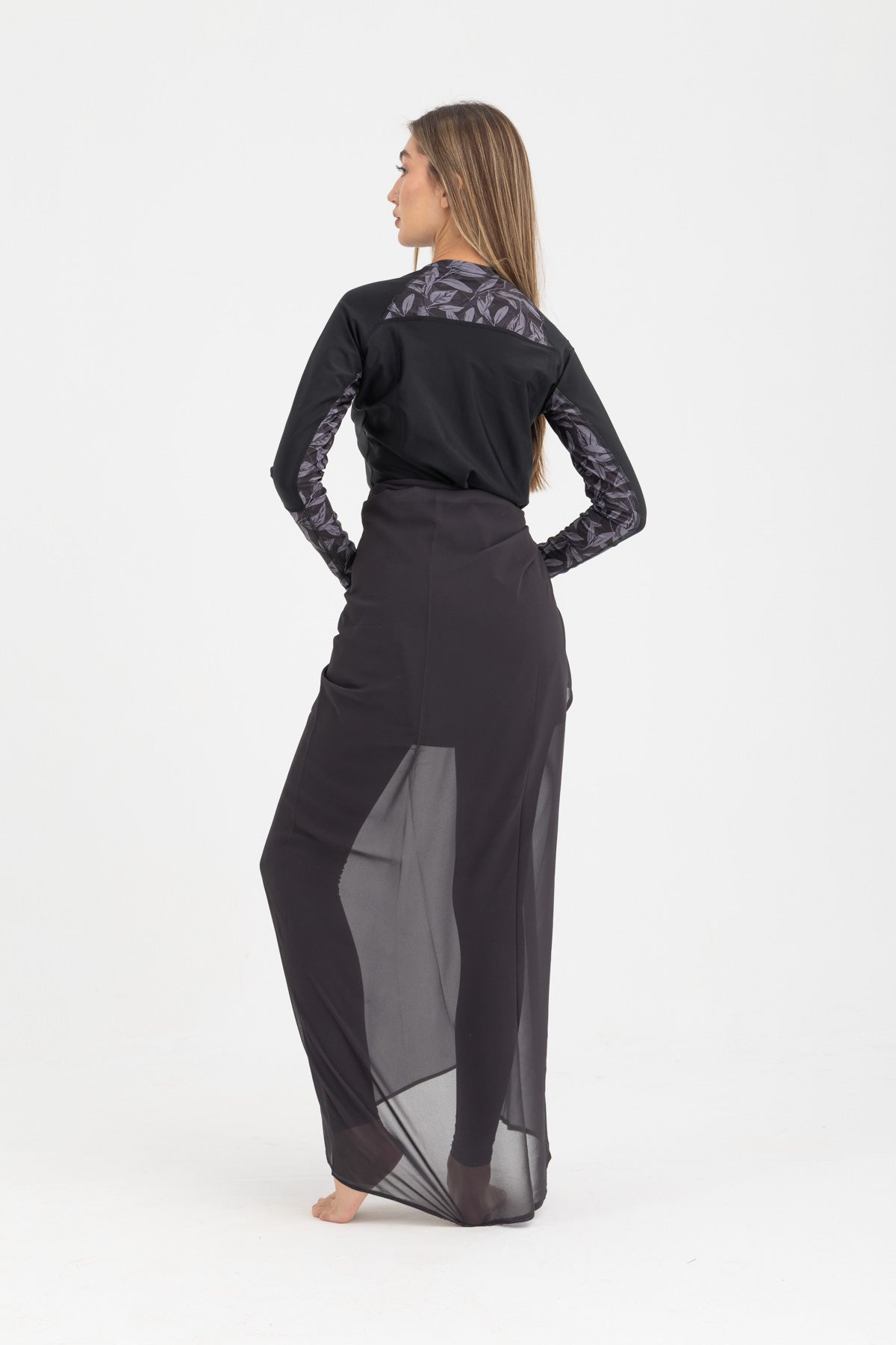 Chiffon Wrap Long Skirt - Black