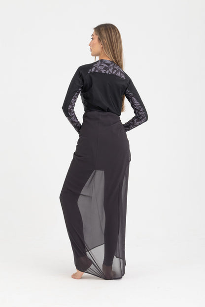 Chiffon Wrap Long Skirt - Black