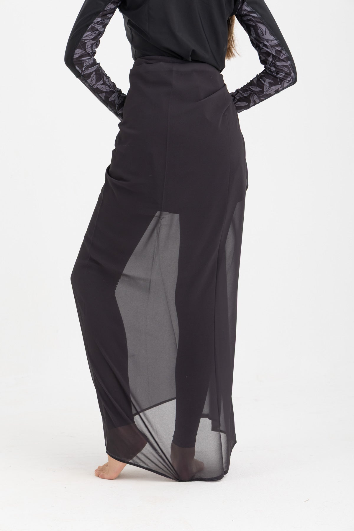 Chiffon Wrap Long Skirt - Black