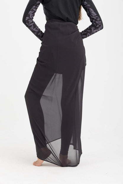 Chiffon Wrap Long Skirt - Black