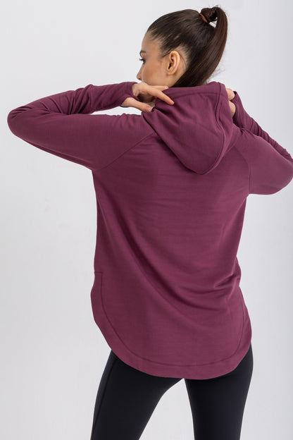 Lycra Long Sleeve Cloud Hoodie - Wine Red
