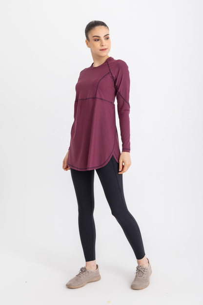 Lycra Stitched Breeze Back Top - Wine Red