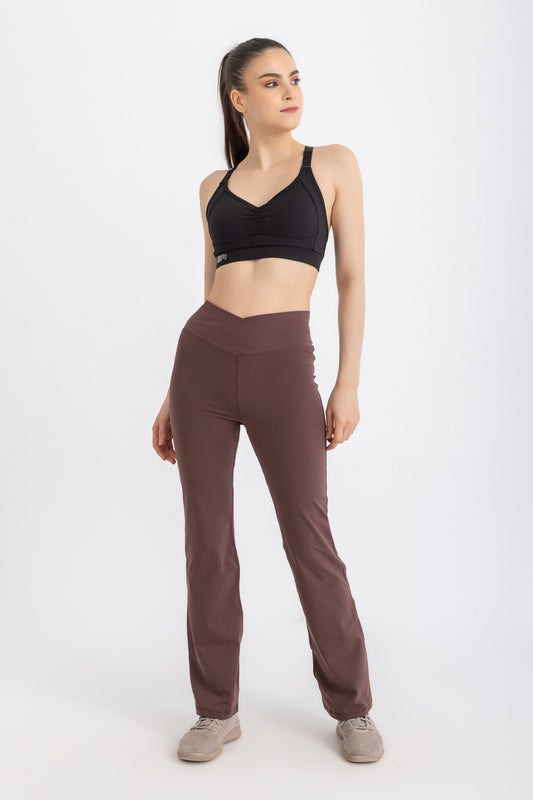 Lycra V-Flare Leggings - Brown