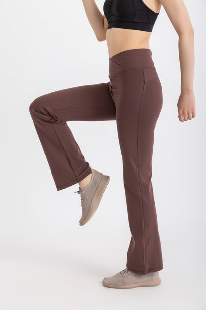 Lycra V-Flare Leggings - Brown