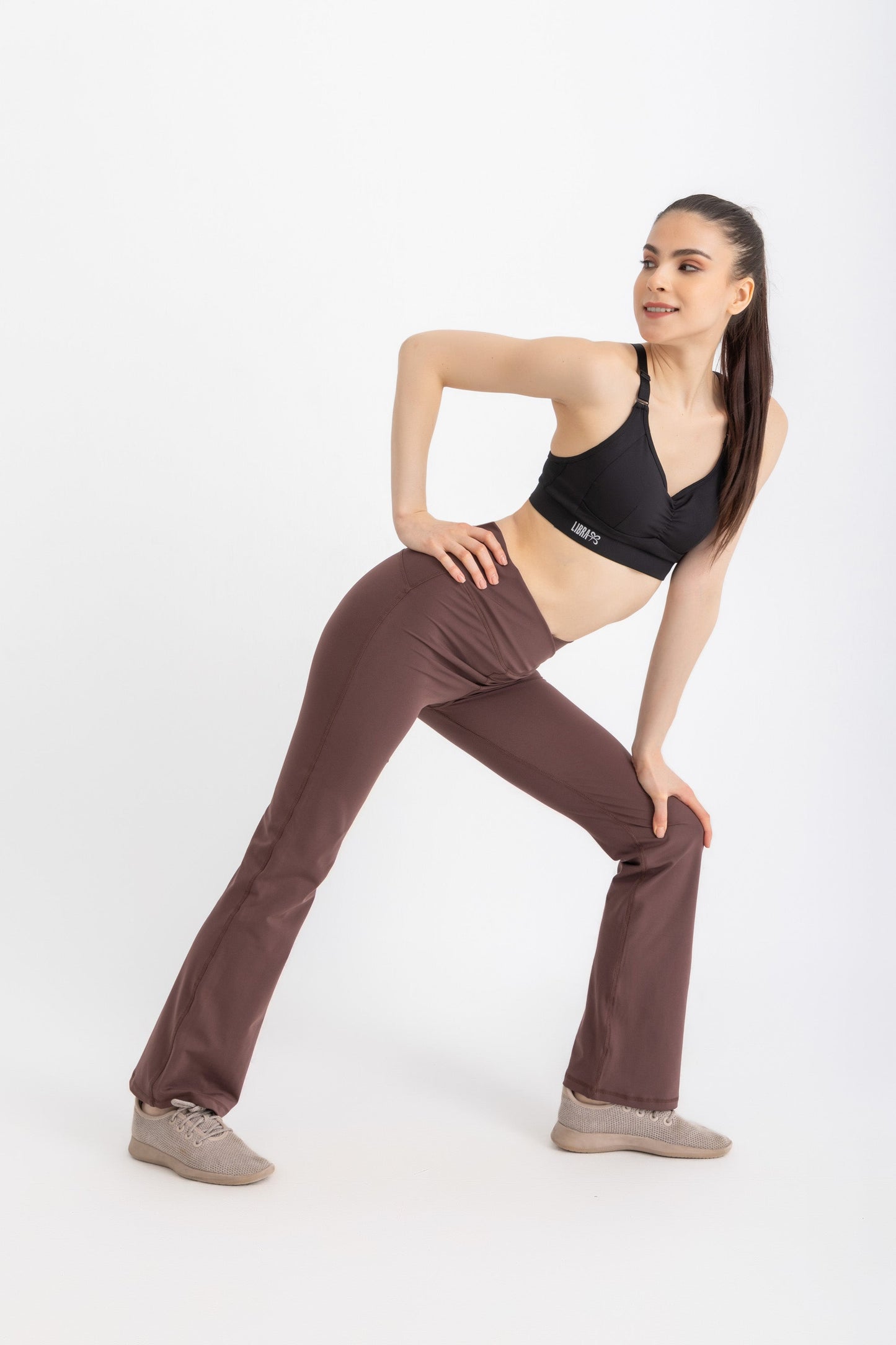 Lycra V-Flare Leggings - Brown