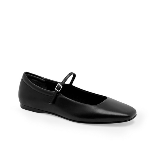 Faux Leather Bailatira Flats Square-Toe - Black