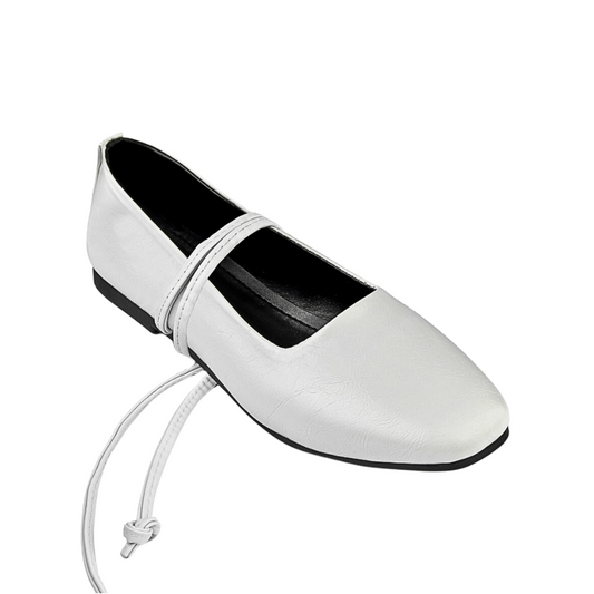 Faux Leather Bailatira Scrunched Flats - White
