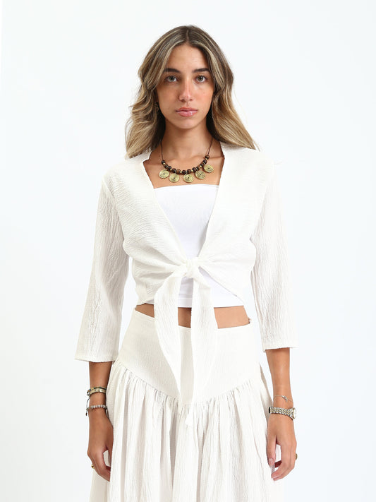 Synthetic Bohemian Blouse & Maxi Skirt Set - White