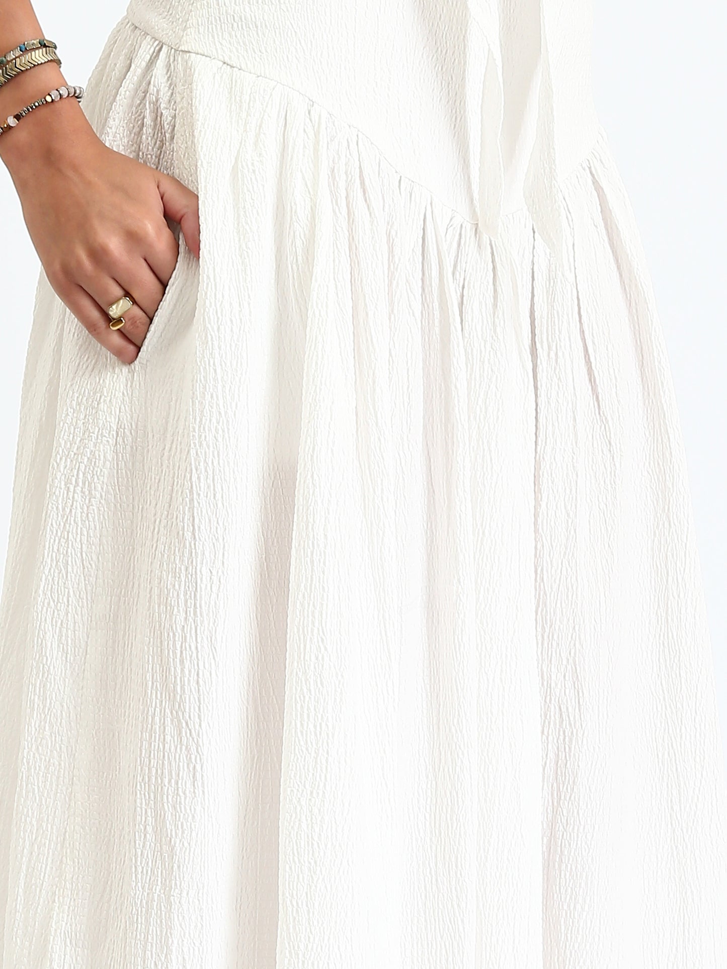 Synthetic Bohemian Blouse & Maxi Skirt Set - White