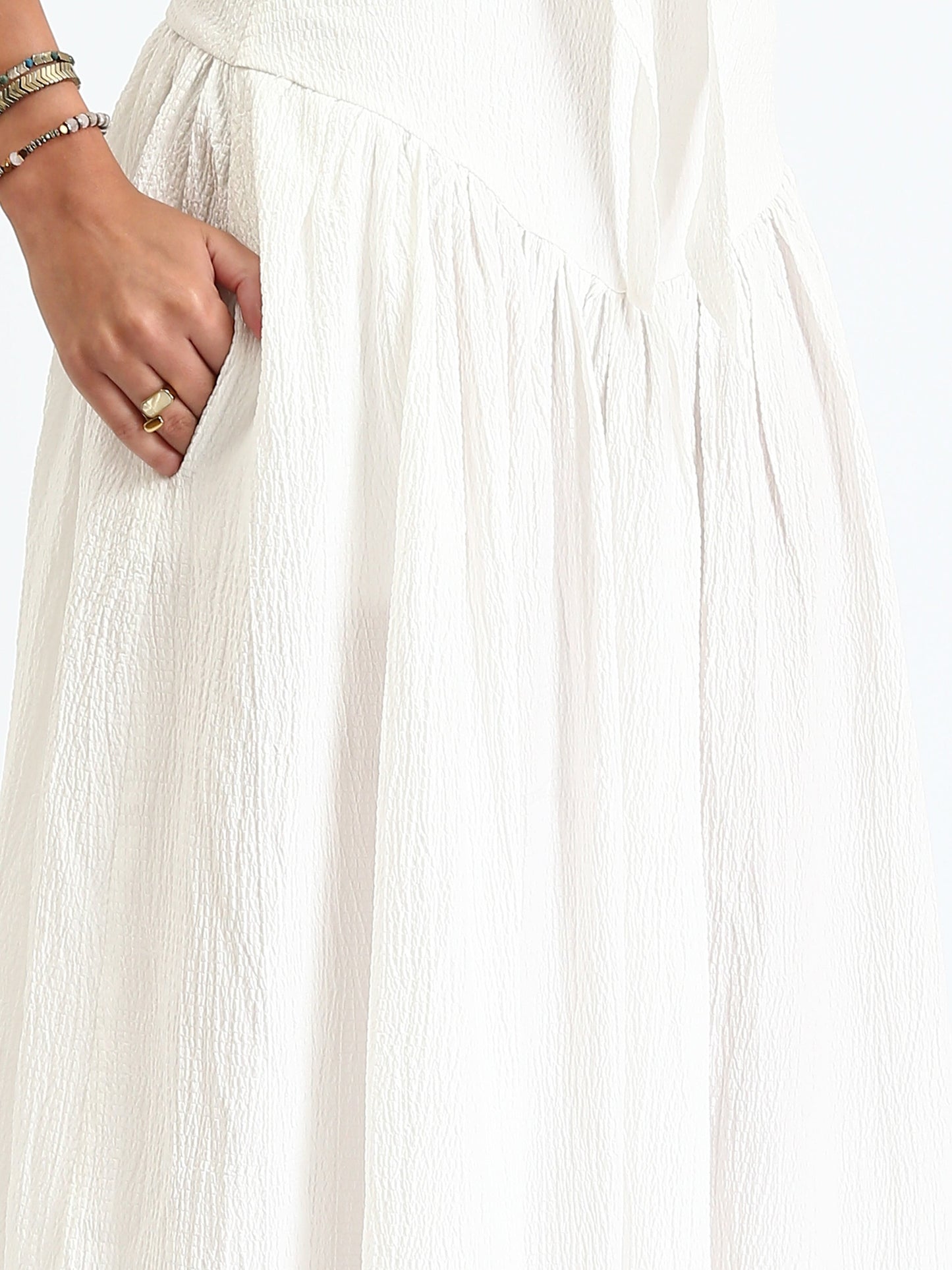 Synthetic Bohemian Blouse & Maxi Skirt Set - White