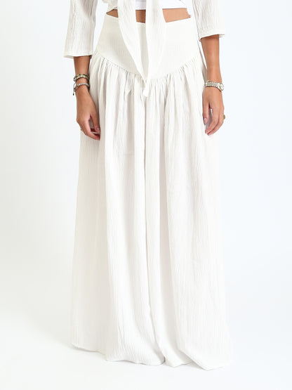 Synthetic Bohemian Blouse & Maxi Skirt Set - White