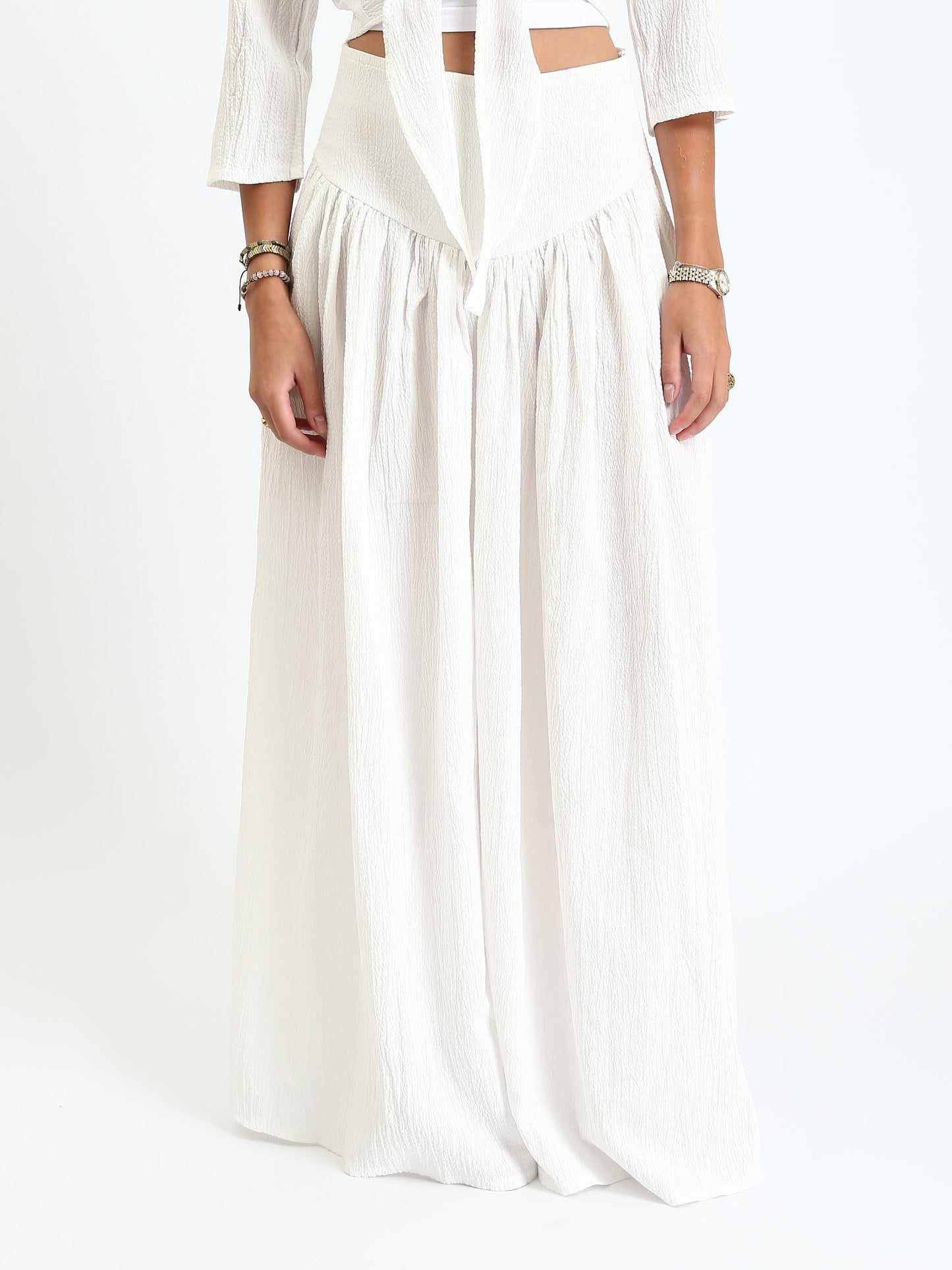Synthetic Bohemian Blouse & Maxi Skirt Set - White