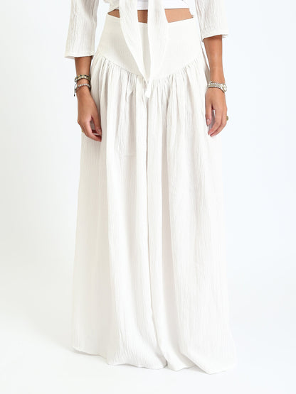 Synthetic Bohemian Blouse & Maxi Skirt Set - White