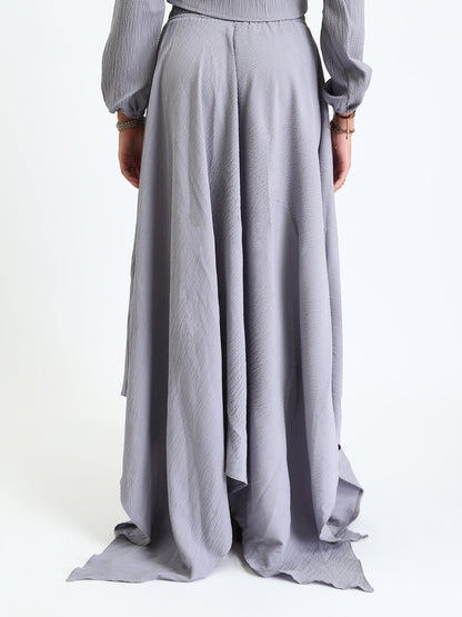 Synthetic Cropped Blouse & Flow Skirt - Grey