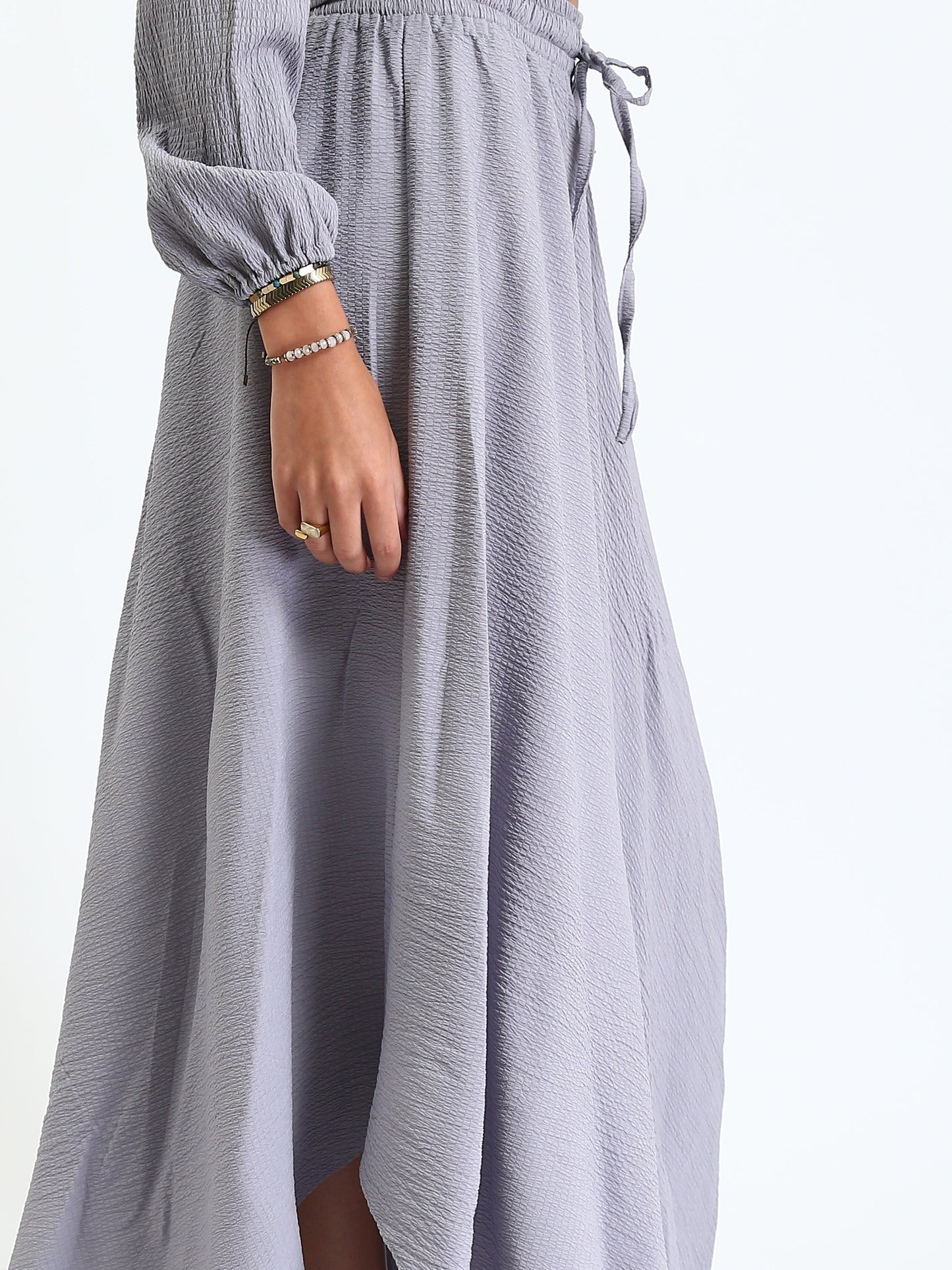 Synthetic Cropped Blouse & Flow Skirt - Grey