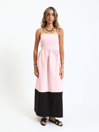 Poplin Colorblock Maxi Sundress - Pink & Black