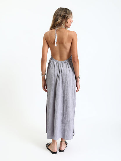 Synthetic Halter-Neck Casual Summer Dress - Lavender