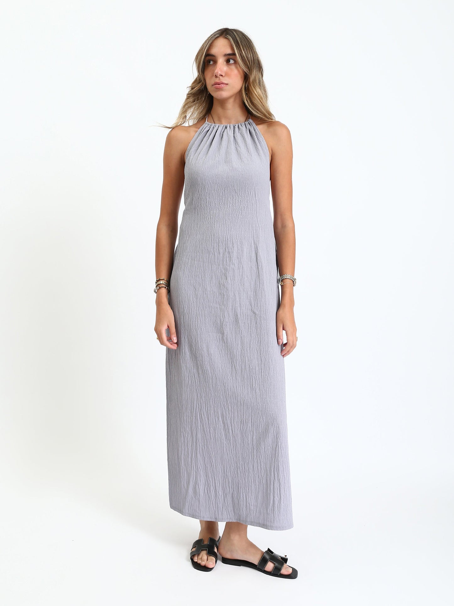 Synthetic Halter-Neck Casual Summer Dress - Lavender