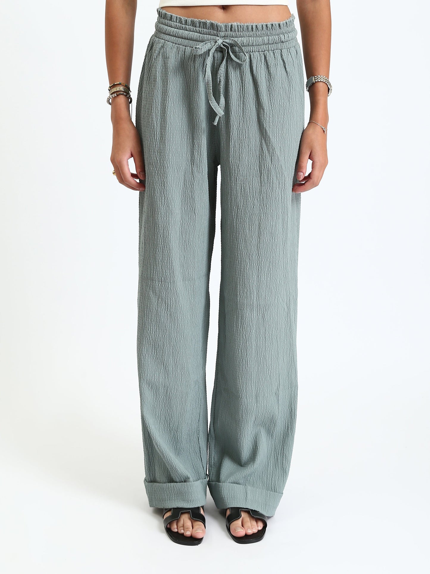 Synthetic Relaxed Wide-Leg Lounge Pants - Mint Green