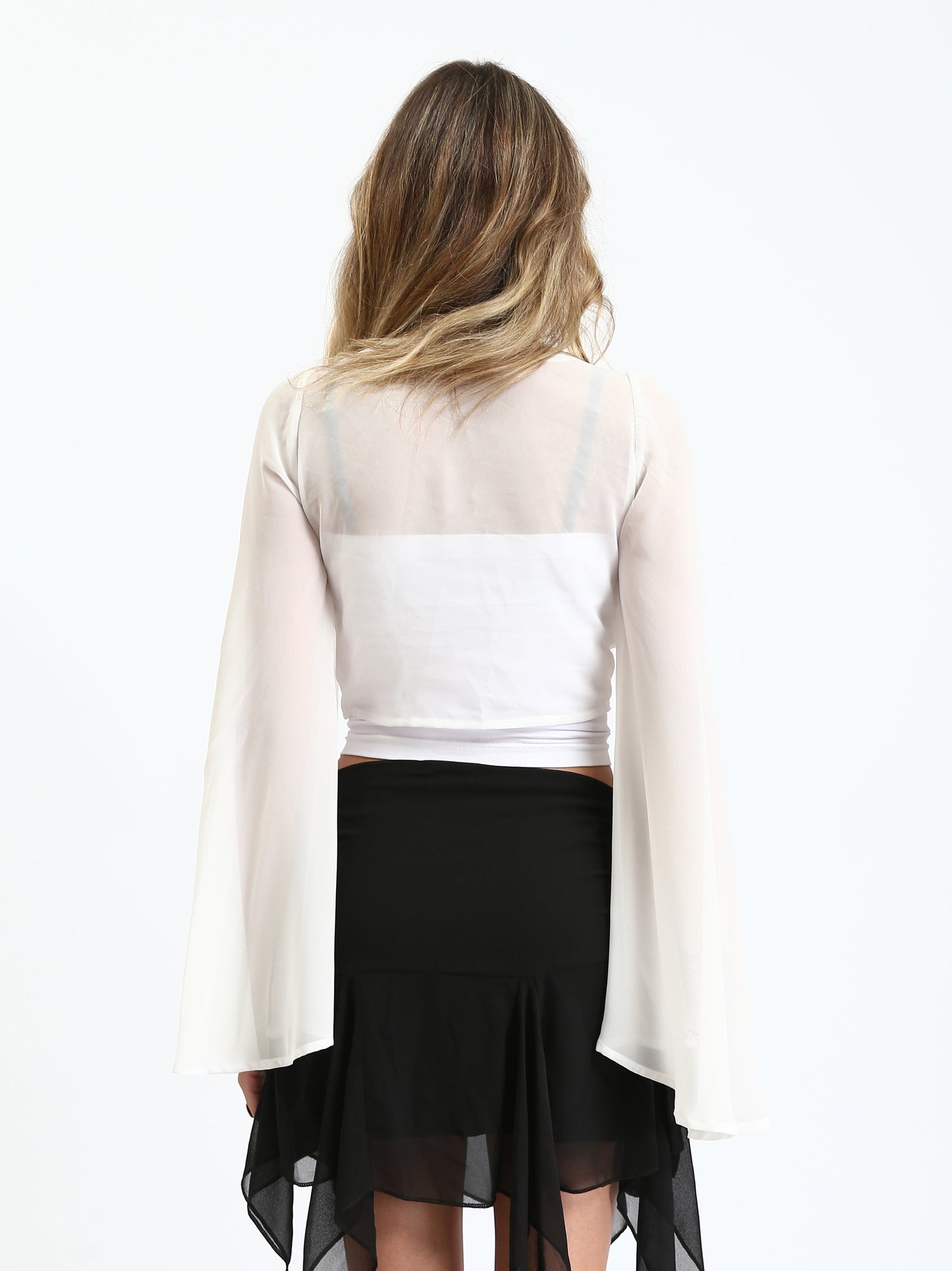 Chiffon Sheer Tie-Front Blouse - White
