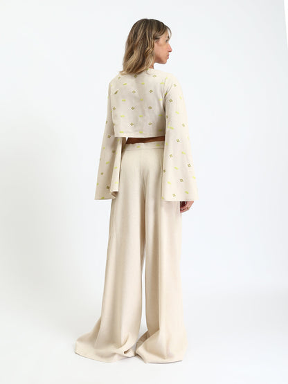 Linen Embroidered Set - Beige