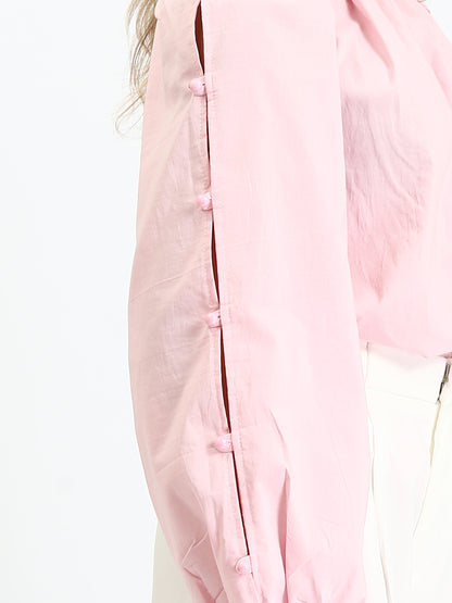 Poplin Elegant Balloon-Sleeve Blouse - Pink