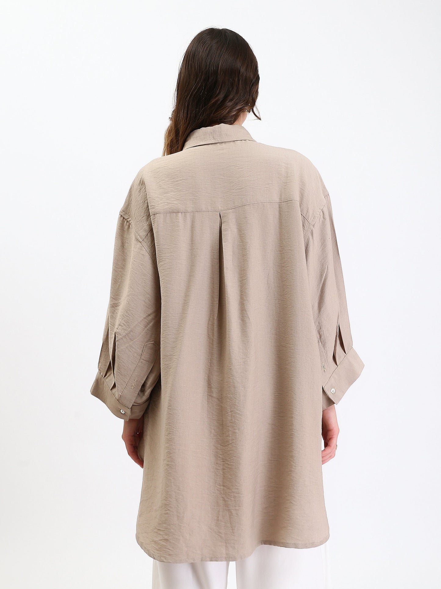 Linen Long Sleeves Relaxed Textured Shirt - Beige