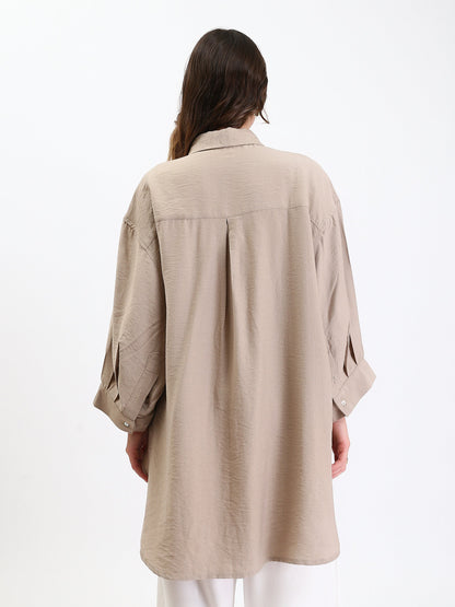 Linen Long Sleeves Relaxed Textured Shirt - Beige