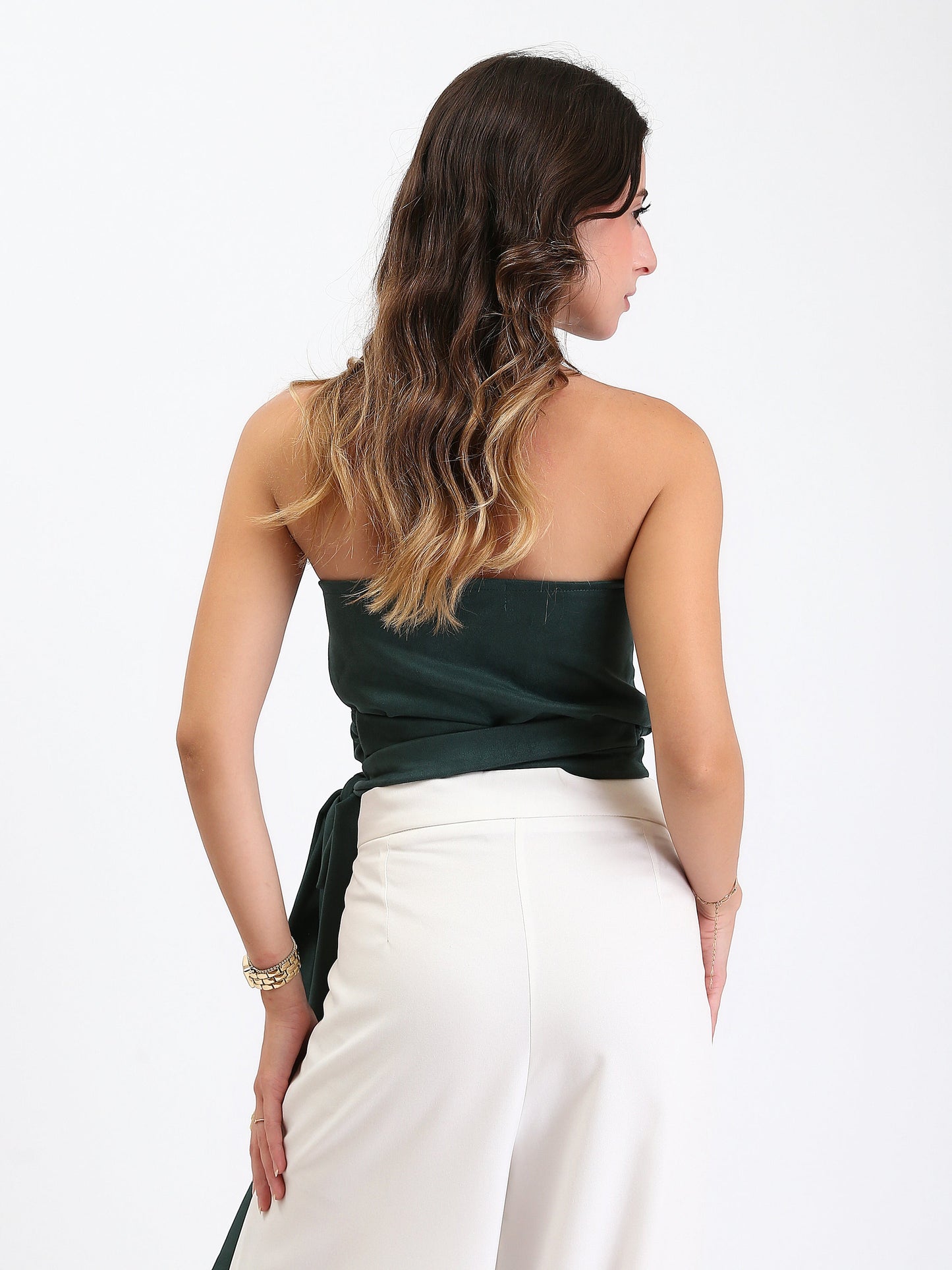 Suede Backless Wrap Halter Top - Green