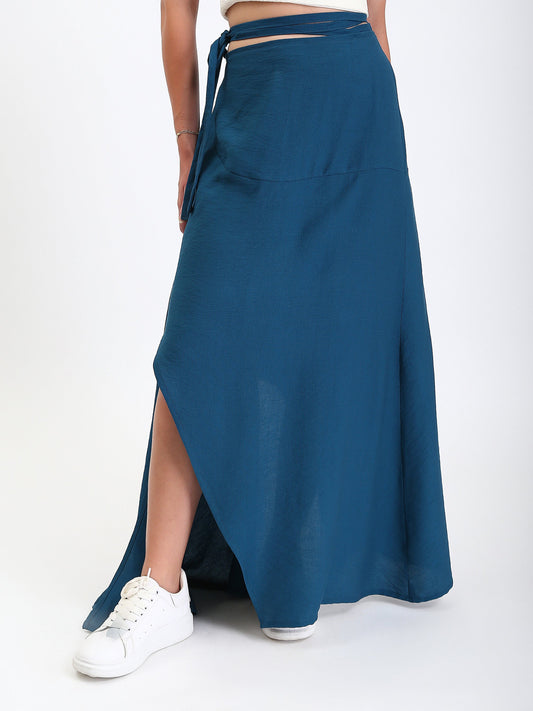 Linen Wrap Skirt - Petroleum