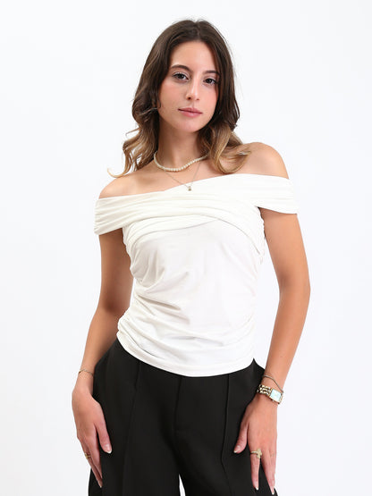 Cotton Off-Shoulders Slip On Summer Top - Off White