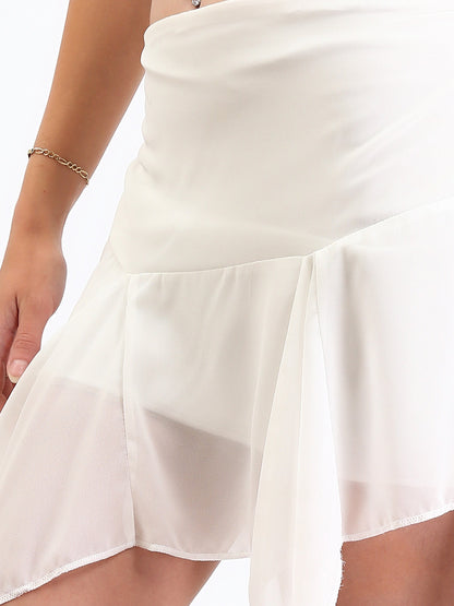 Chiffon Slip On Asymmetric Mini Skirt - Off-White