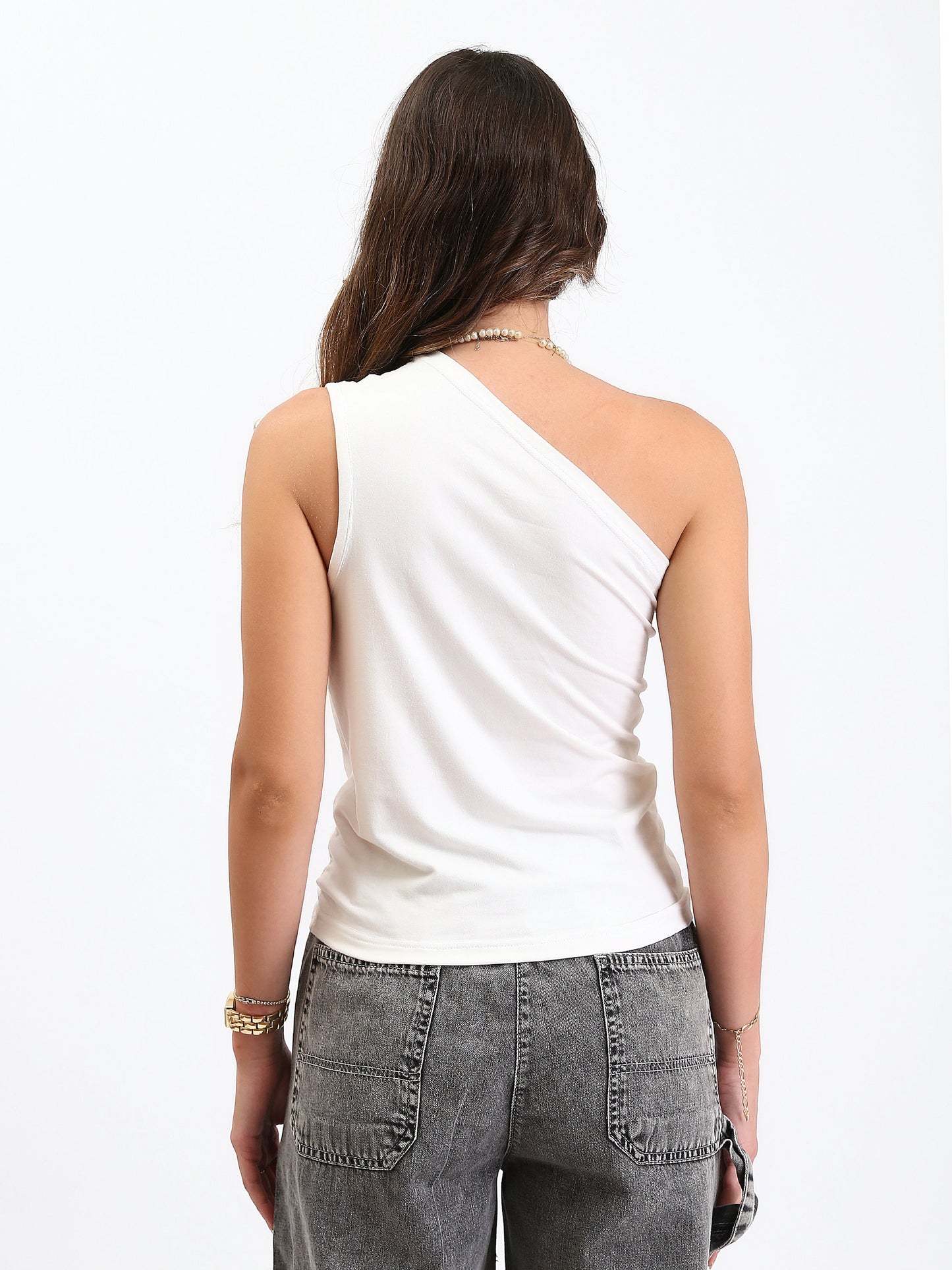 Cotton Feminine One-Shoulder Summer Top - Off-White
