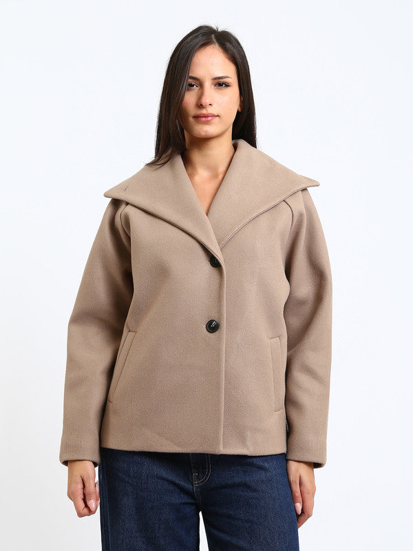 Wool Blend Felt Plain Jacket – Café