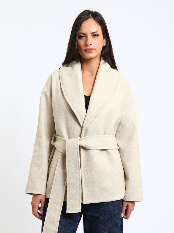 Wool Blend Felt Plain Wrap Jacket – Greige