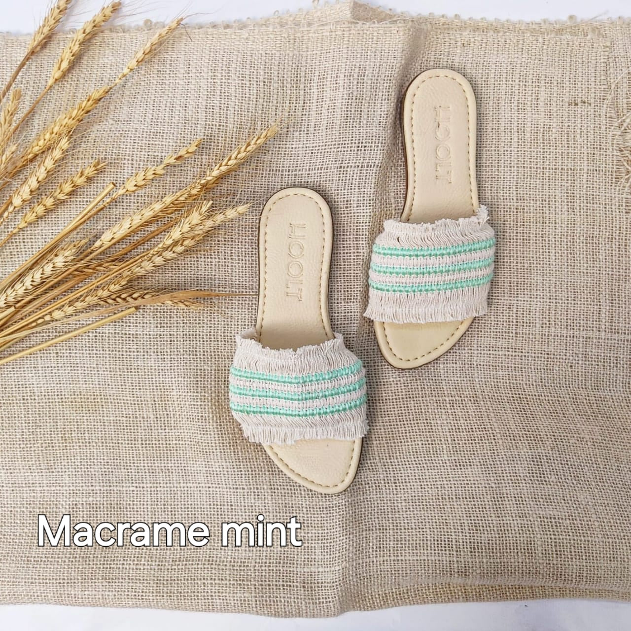 Macrame Open Round Slippers - Mint