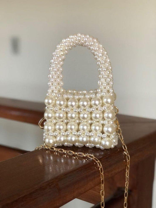 Loly CCB Beaded Mini Pearl Hand Bag – Off White