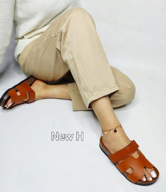 Leather H-Stylish Slippers - Havana