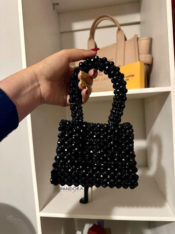 Crystal Beaded Pandora Handbag – Black