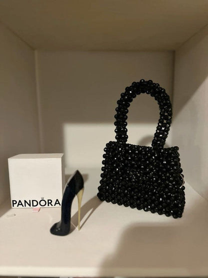 Crystal Beaded Pandora Handbag – Black