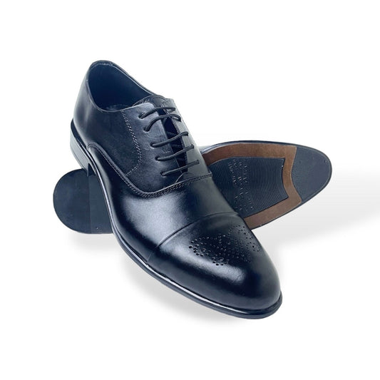Leather Cap-Toe Oxford Shoes - Black