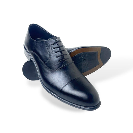 Leather Cap-Toe Oxford Shoes - Black