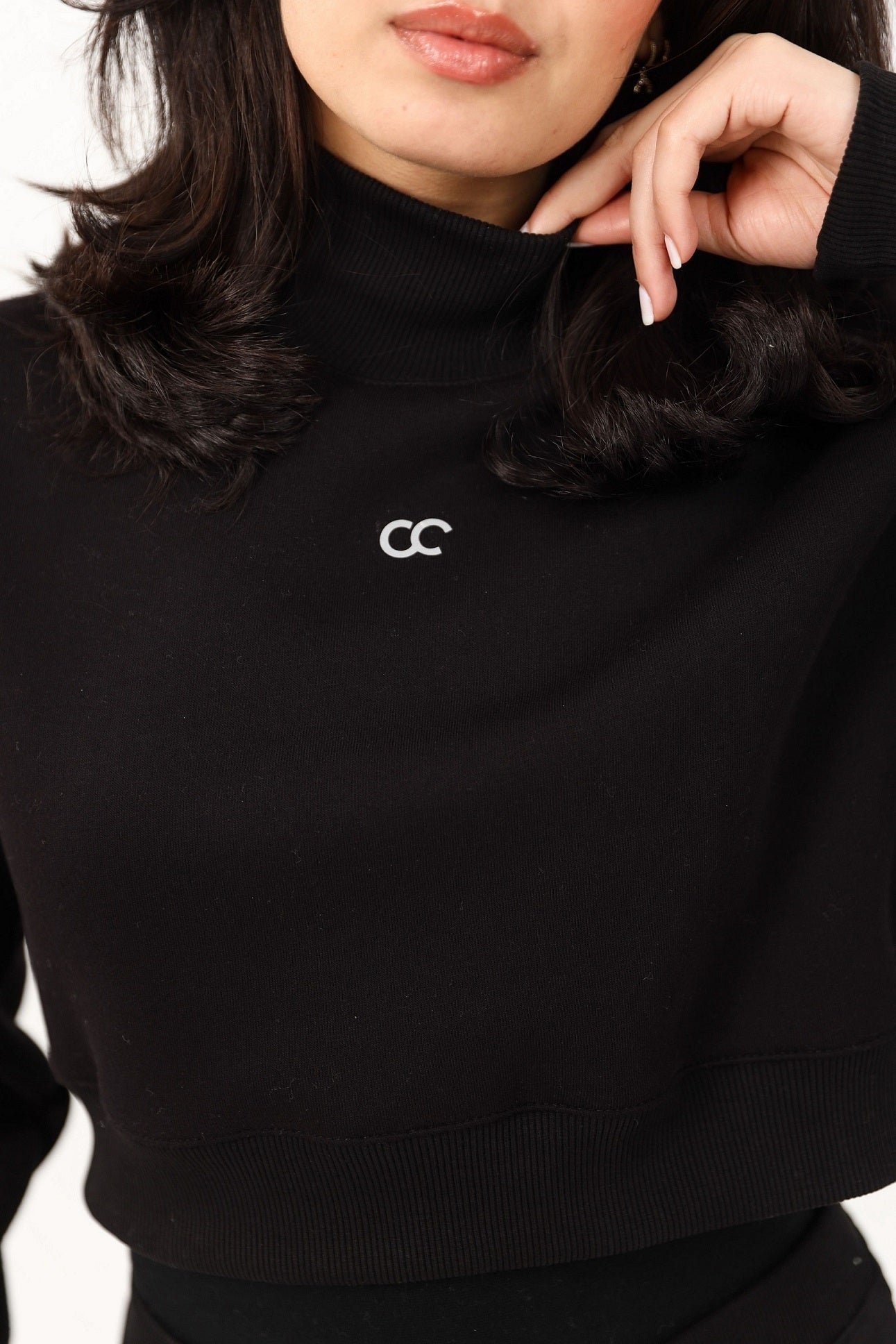 Milton High Collar Cropped Sweatshirt - Black
