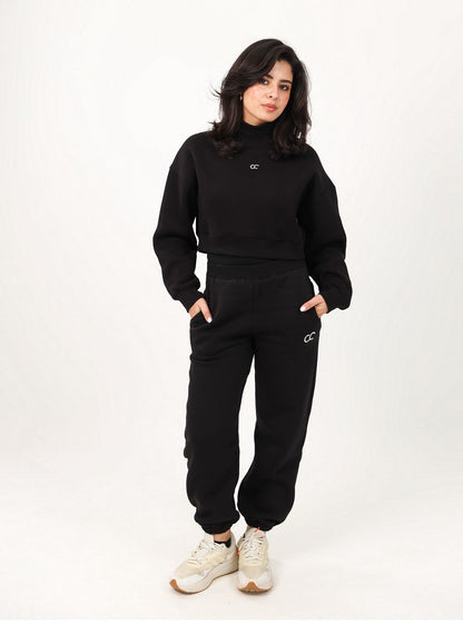 Milton High Collar Cropped Sweatshirt - Black