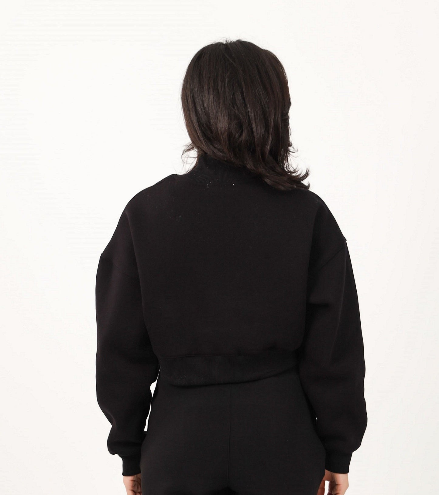 Milton High Collar Cropped Sweatshirt - Black