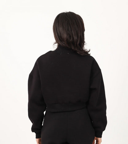 Milton High Collar Cropped Sweatshirt - Black