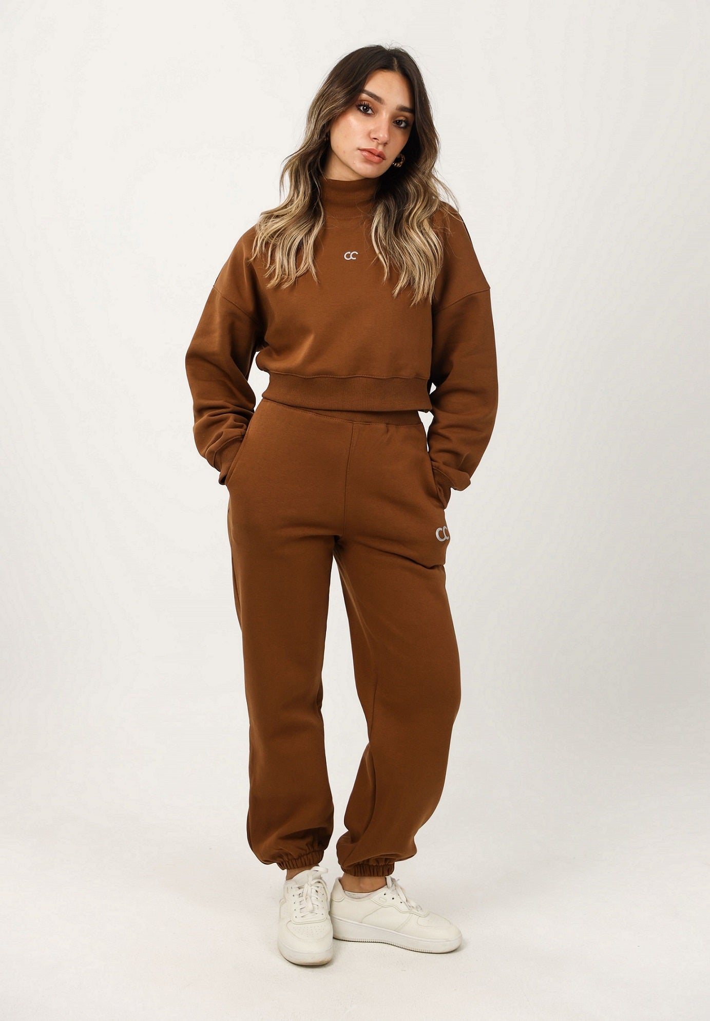 Milton High Collar Cropped Sweatshirt - Brown