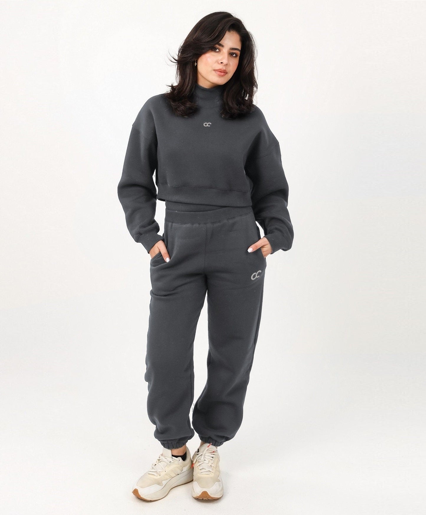 Milton High Collar Cropped Sweatshirt - Dark Grey