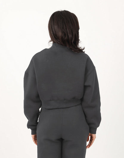 Milton High Collar Cropped Sweatshirt - Dark Grey