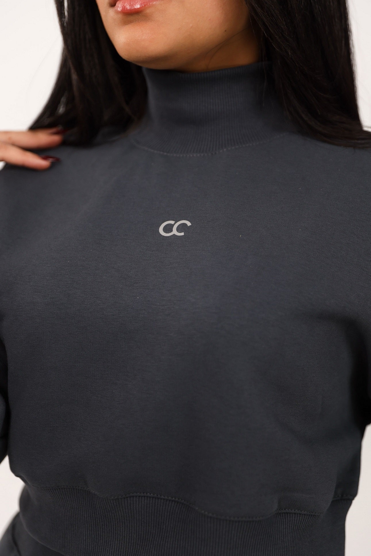 Milton High Collar Cropped Sweatshirt - Dark Grey